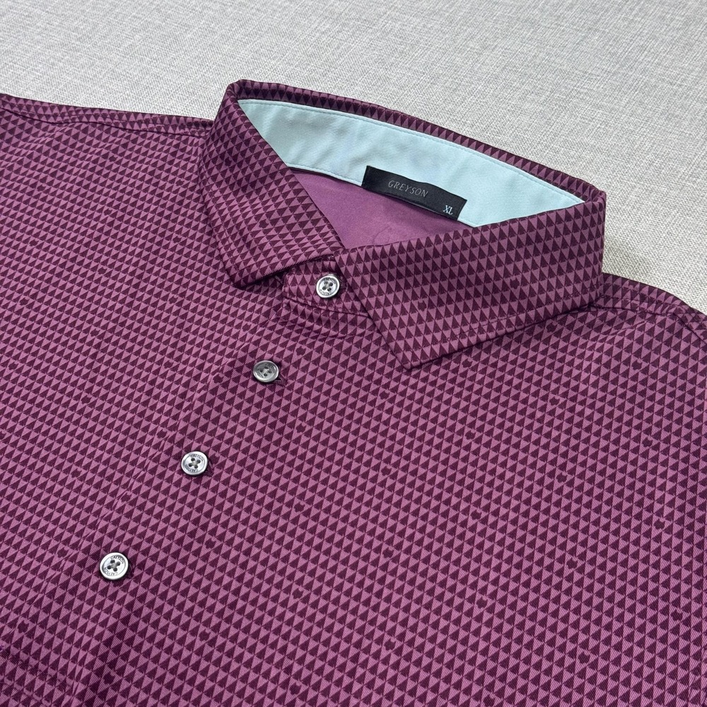 Greyson Golf Polo Shirt Men XL Purple Geometric Short Sleeve Polyester Spandex